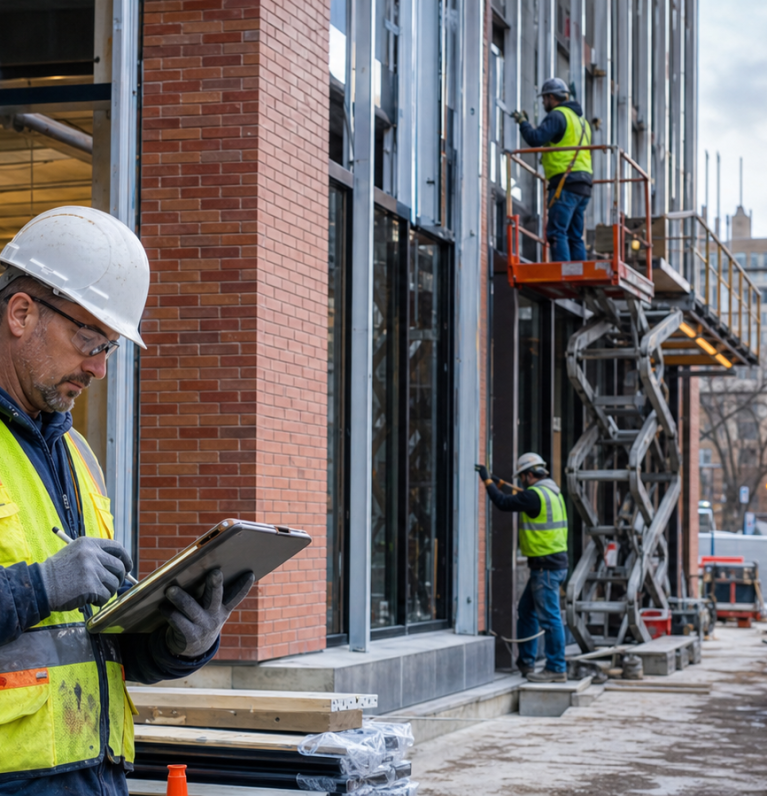 Mid-Atlantic commercial exterior renovation with superintendent on site