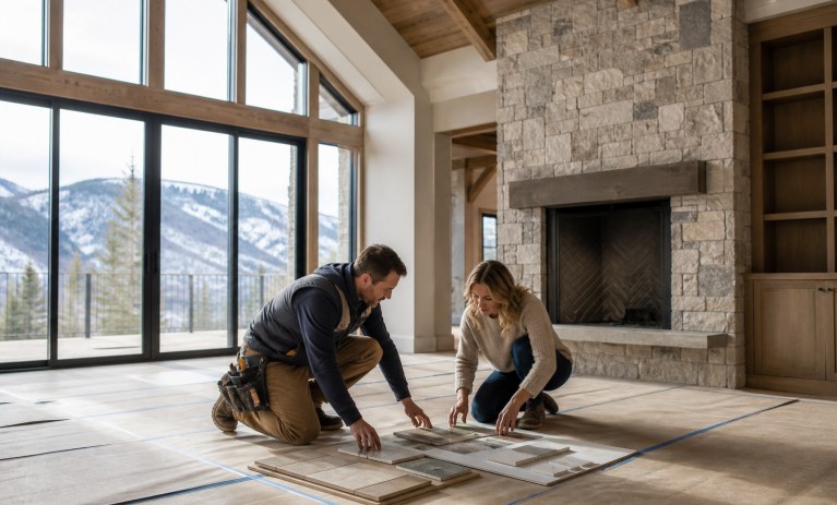 Blue Sky Residential Construction Residential construction finish planning inside a mountain home