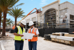 Florida commercial exterior construction with crews on scaffolding